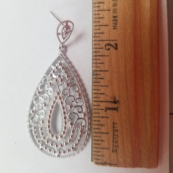 Sterling Silver Filigree Drop Earring - Picture 2 of 3